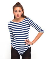 Motel Belle Slash Neck Leotard in Navy Breton Stripe