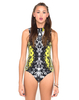 Motel Bindi Open Back Leotard in Neon Scales Yellow