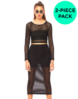 Motel Bobby Skirt and Bonnie Crop in Black Stripe Net
