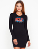 Motel Bonita Black Long Sleeve Bodycon Dress in POW