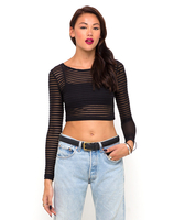 Motel Bonnie Crop in Black Stripe Net