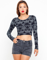 Motel Bonnie Crop Top in Black Pyramid Print