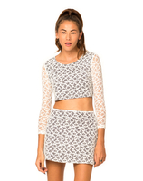 Motel Bonnie Long Sleeve Crop Top in Black and White Lace