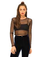 Motel Bonnie Long Sleeve Crop Top in Black Heart Net