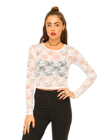 Motel Bonnie Long Sleeve Crop Top in White Daffodil Lace