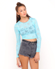 Motel Bonnie Long Sleeved Crop Top in Blue Bubble Lace
