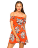 Motel Catalina Off Shoulder Dress in Tangerine Morris Flower