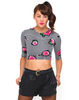 Motel Cherry Mid Sleeve Crop Top in Rose Wave