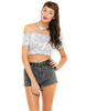 Motel Dana Off Shoulder Crop Top in Paisley Grey