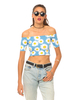 Motel Dana Off The Shoulder Crop Top in Wild Pastel Daisy