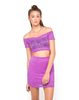 Motel Dani Off Shoulder Crop Top in Magenta Bubble Lace