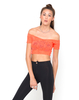 Motel Dani Off Shoulder Crop Top in Neon Orange Bubble lace