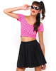 Motel Dani Off Shoulder Crop Top in Pink and Black Polka Dot