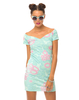 Motel Danielle Off the Shoulder Dress in Daisy Wash Mint