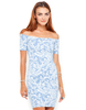 Motel Debbie Off Shoulder Dress in Paisley Blue Print