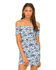 Motel Debbie Off the Shoulder Dress in Wall Paper Blue and White