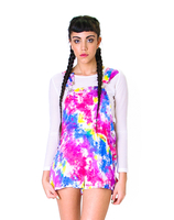 Motel Demi Dungaree Playsuit in Multicoloured Tie Dye Denim