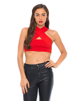 Motel Devi Halter Neck Crop Top in Red