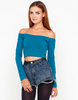 Motel Diana Long Sleeve Off Shoulder Crop in Jade