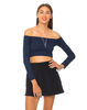 Motel Diana Off The Shoulder Crop Top in Navy