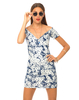 Motel Elle Off Shoulder Dress in Xerox Daisy Navy