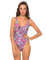 Motel Goddess High Leg Swimsuit In Fluro Flower