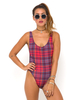 Motel Goddess Plunge Back Swimsuit in Tartan Red