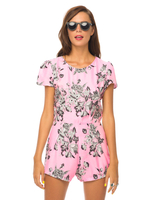 Motel Hoppy Short Sleeve Playsuit in Morris Flower Pink