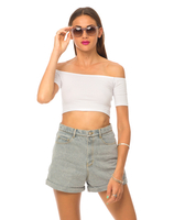 Motel Ibu High Waisted Short in Wash Blue
