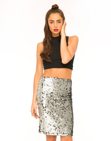 Motel Imogen Midi Sequin Skirt in Silver and Black