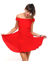Motel Jemima Off The Shoulder Dress in Silky Red