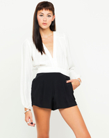 Motel Jet Plunge Neck Playsuit in Cream and Black