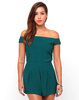 Motel Jinny Off Shoulder Playsuit in Emerald Green