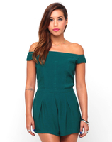 Motel Jinny Off Shoulder Playsuit in Emerald Green