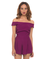 Motel Jinny Off Shoulder Playsuit in Magenta