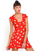 Motel Julia Cap Sleeve Dress in Red Daisy Print