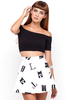 Motel Kadie High Waist Skater Skirt In Motel Letters Print