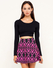 Motel Kadie High Waist Skater Skirt in Neon Aztec Pink