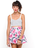 Motel Kadie High Waist Skater Skirt in Pink Flower Buzz