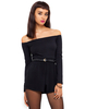 Motel Katherine Off Shoulder Long Sleeve Playsuit in Black