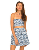 Motel Katrina Cut Out Skater Dress in Wall Paper Blue and White