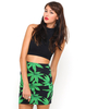 Motel Kimmy Mini Tube Skirt in Green Palm Leaf