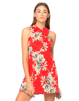 Motel Kowloon Cross Over Dress in Blur Flower Red