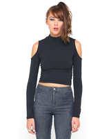 Motel Larissa Cut Out Shoulder Turtleneck Crop in Black