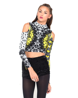Motel Larissa Cut Out Turtleneck Crop in Neon Scales Yellow