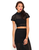 Motel Leda Turtleneck Crop in Black Stripe Net