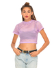 Motel Leda Turtleneck Crop in Lilac Stripe Net