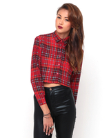Motel Leela Oversized Batwing Shirt in Red Tartan
