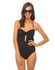 Motel Leena Halterneck Swimsuit in Black Textured