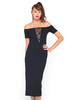 Motel Leena Off Shoulder Zip Detail Midi Dress in Black